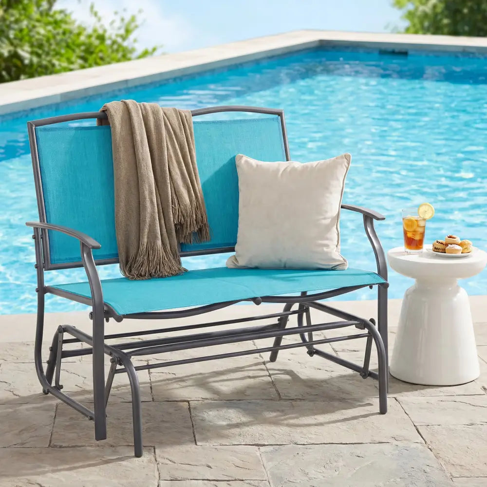 Iron Patio Rocking Chair for Outdoor Backyard-Turquoise - Turquoise - Patio Rocking Chairs & Gliders