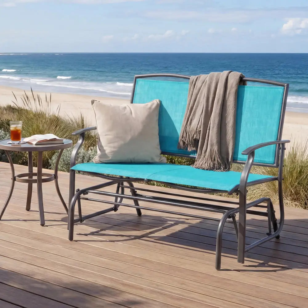Iron Patio Rocking Chair for Outdoor Backyard-Turquoise - Turquoise - Patio Rocking Chairs & Gliders