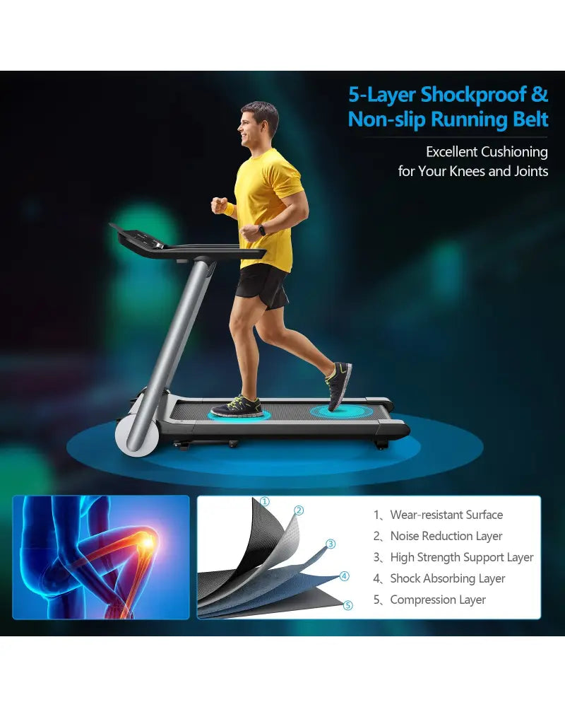 Italian Designed Folding Treadmill for Home - Black - Treadmills