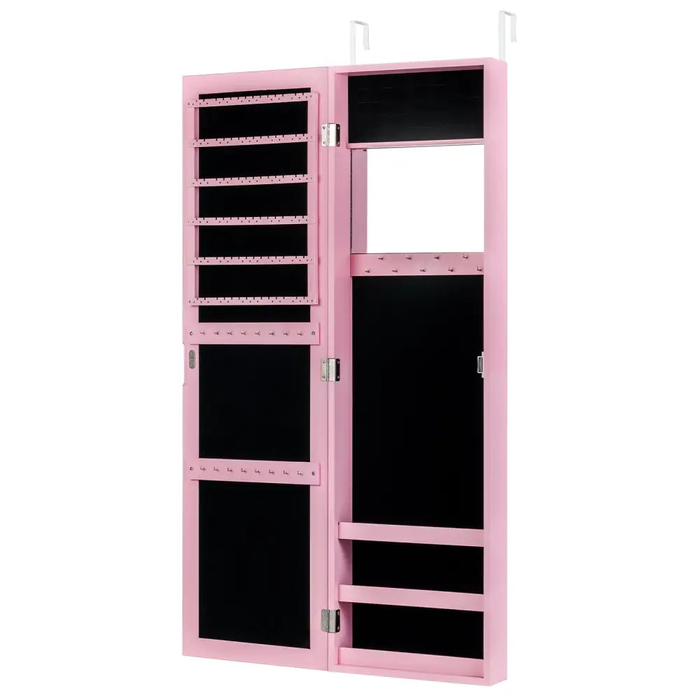 Jewelry Cabinet Wall or Door Mounted Jewelry Armoire Modern Hanging Jewelry Organizer-Pink - Pink - Jewelry Armoires