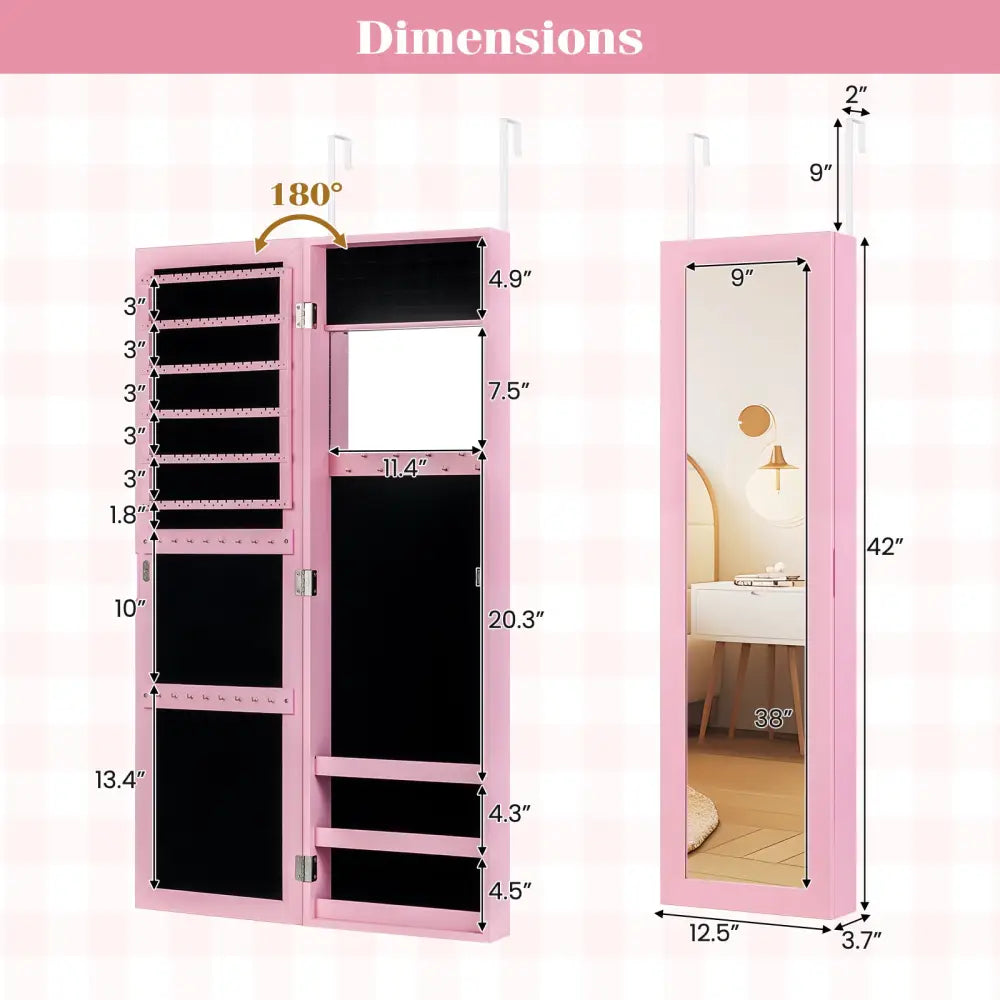 Jewelry Cabinet Wall or Door Mounted Jewelry Armoire Modern Hanging Jewelry Organizer-Pink - Pink - Jewelry Armoires