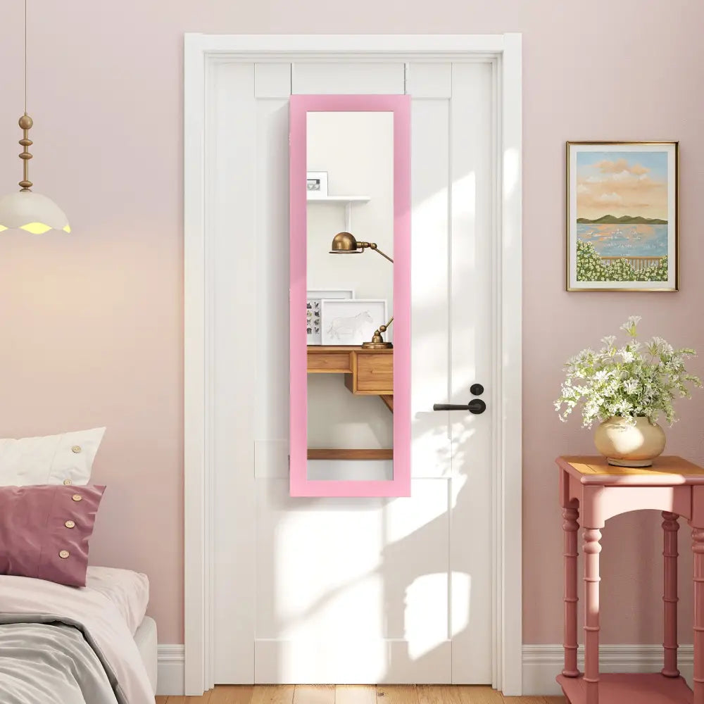 Jewelry Cabinet Wall or Door Mounted Jewelry Armoire Modern Hanging Jewelry Organizer-Pink - Pink - Jewelry Armoires