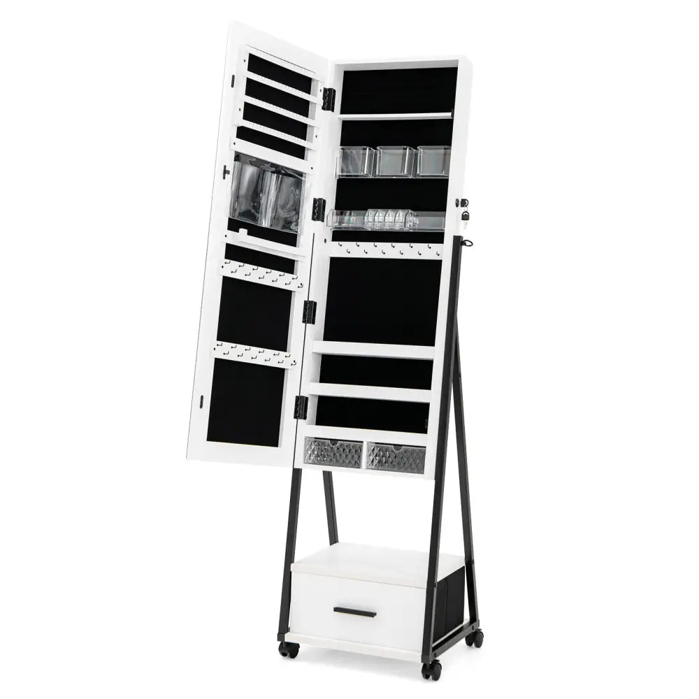 Jewelry Cabinet with Full-Length Mirror-White - White - Jewelry Armoires