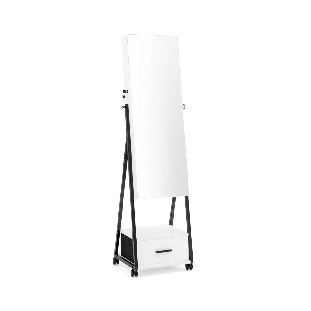 Jewelry Cabinet with Full-Length Mirror-White - White - Jewelry Armoires