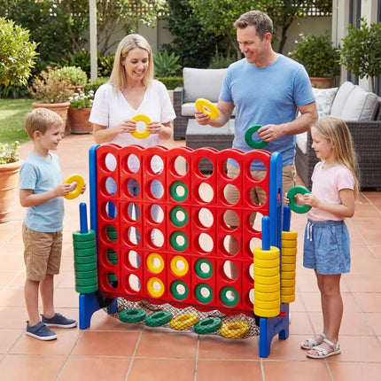 Jumbo 4 in a Row Game Set with 42 Chess Pieces 4-to-Score Giant Game Set-Red - Red - Lawn Games