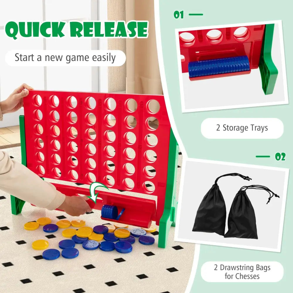 Jumbo 4-to-Score Connect Game Set with Carrying Bag and 42 Coins-Green - Green - Lawn Games