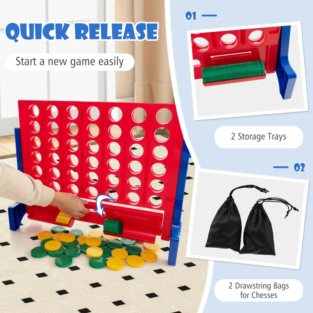 Jumbo 4-to-Score Connect Game Set with Carrying Bag and 42 Coins-Blue - Blue - Lawn Games