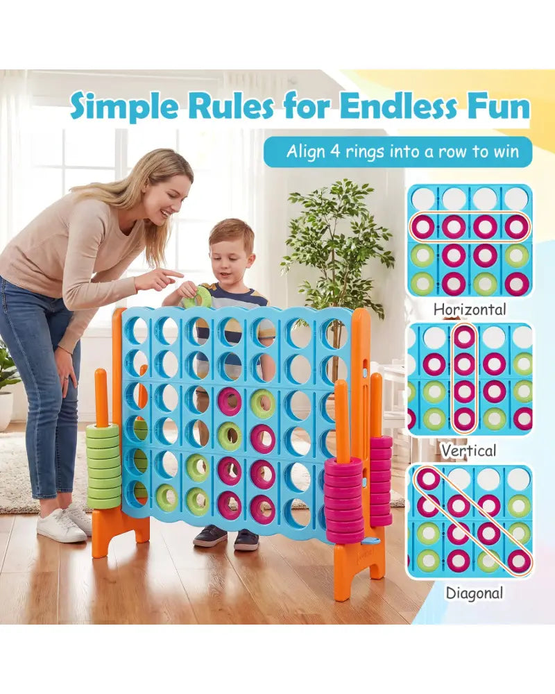 Jumbo 4-to-Score Game Set for Kids and Adults 3.5FT Tall by 4FT Wide Oversized Family Fun Game-Orange - Orange - Lawn