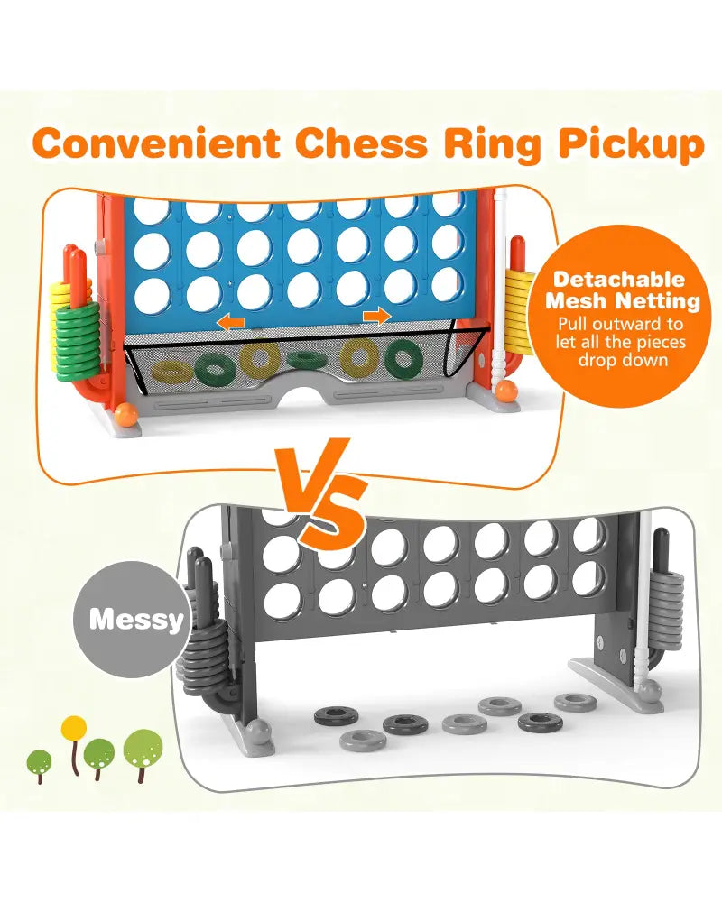 Jumbo 4-to-Score Game with Ring-toss and Basketball Hoop-Blue & Orange - Blue & Orange - Lawn Games
