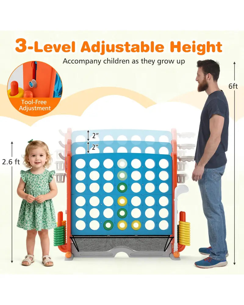 Jumbo 4-to-Score Game with Ring-toss and Basketball Hoop-Blue & Orange - Blue & Orange - Lawn Games
