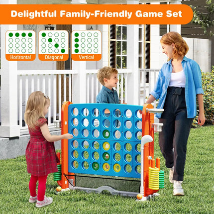 Jumbo 4-to-Score Game with Ring-toss and Basketball Hoop-Blue & Orange - Blue & Orange - Lawn Games