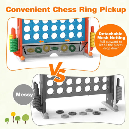 Jumbo 4-to-Score Game with Ring-toss and Basketball Hoop-Blue & Orange - Blue & Orange - Lawn Games