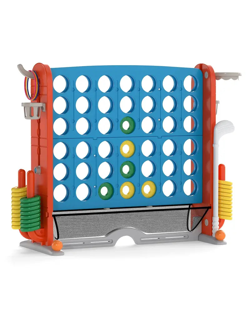 Jumbo 4-to-Score Game with Ring-toss and Basketball Hoop-Blue & Orange - Blue & Orange - Lawn Games
