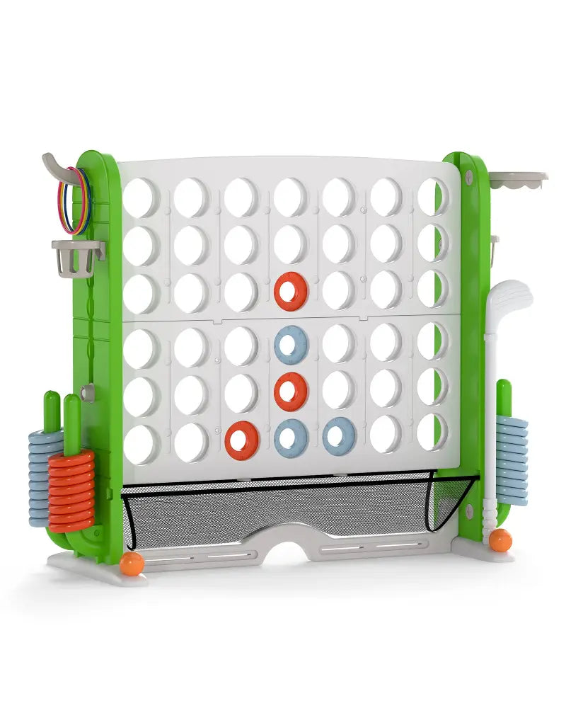 Jumbo 4-to-Score Game with Ring-toss and Basketball Hoop-Green - Green - Lawn Games