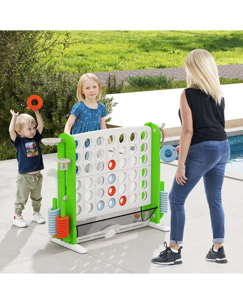 Jumbo 4-to-Score Game with Ring-toss and Basketball Hoop-Green - Green - Lawn Games