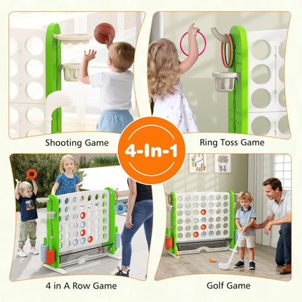 Jumbo 4-to-Score Game with Ring-toss and Basketball Hoop-Green - Green - Lawn Games