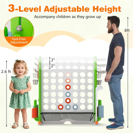 Jumbo 4-to-Score Game with Ring-toss and Basketball Hoop-Green - Green - Lawn Games