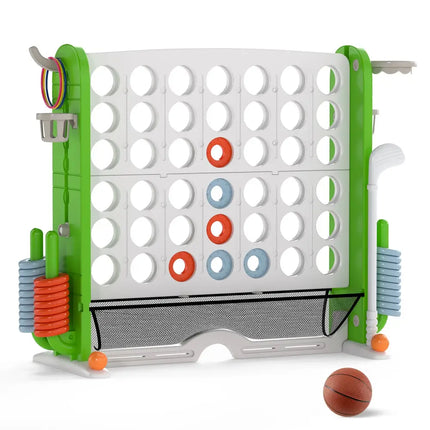 Jumbo 4-to-Score Game with Ring-toss and Basketball Hoop-Green - Green - Lawn Games