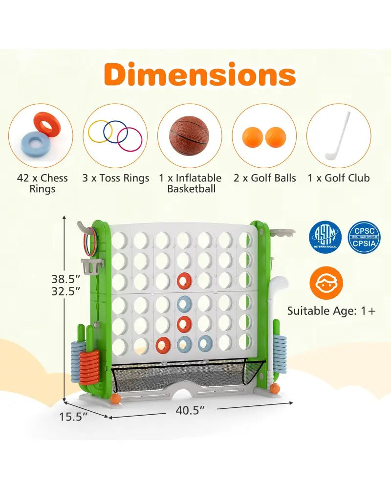 Jumbo 4-to-Score Game with Ring-toss and Basketball Hoop-Green - Green - Lawn Games