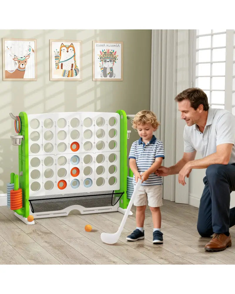 Jumbo 4-to-Score Game with Ring-toss and Basketball Hoop-Green - Green - Lawn Games