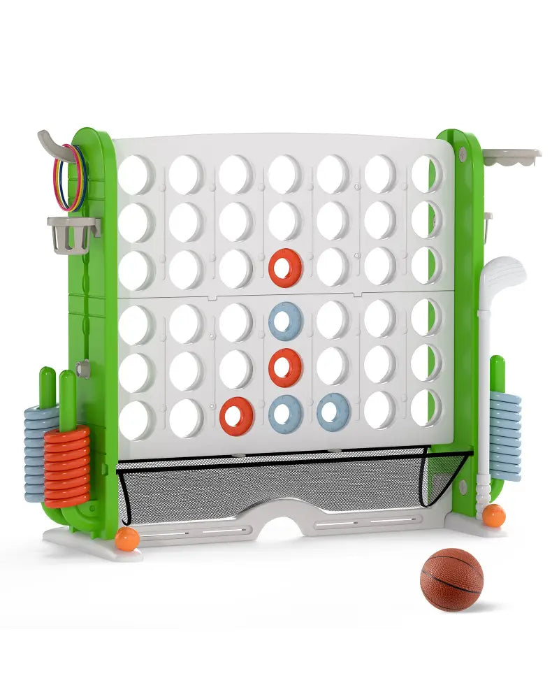 Jumbo 4-to-Score Game with Ring-toss and Basketball Hoop-Green - Green - Lawn Games