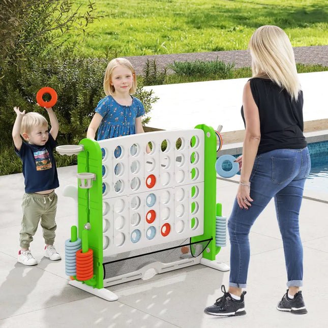 Jumbo 4-to-Score Game with Ring-toss and Basketball Hoop-Green - Green - Lawn Games