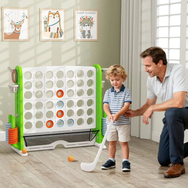 Jumbo 4-to-Score Game with Ring-toss and Basketball Hoop-Green - Green - Lawn Games