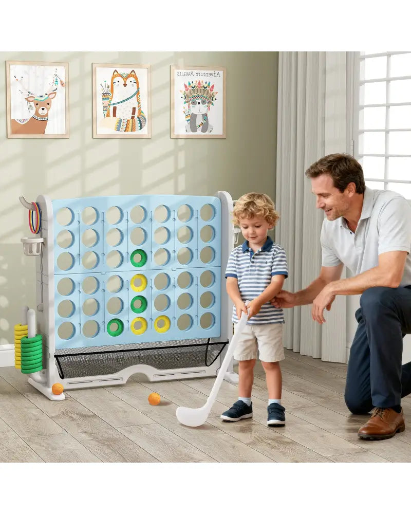 Jumbo 4-to-Score Game with Ring-toss and Basketball Hoop-Light Blue - Light Blue - Lawn Games