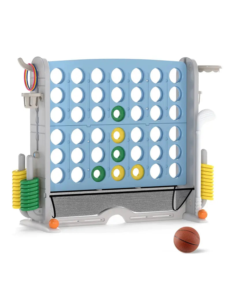 Jumbo 4-to-Score Game with Ring-toss and Basketball Hoop-Light Blue - Light Blue - Lawn Games