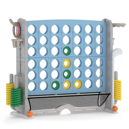 Jumbo 4-to-Score Game with Ring-toss and Basketball Hoop-Light Blue - Light Blue - Lawn Games