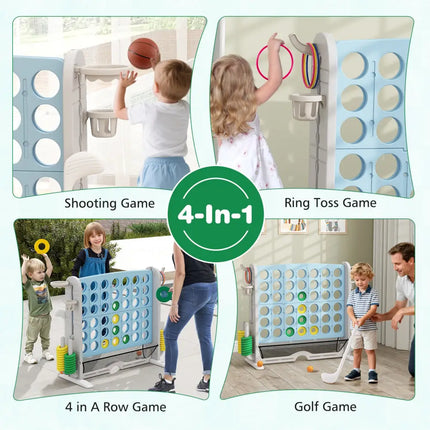 Jumbo 4-to-Score Game with Ring-toss and Basketball Hoop-Light Blue - Light Blue - Lawn Games