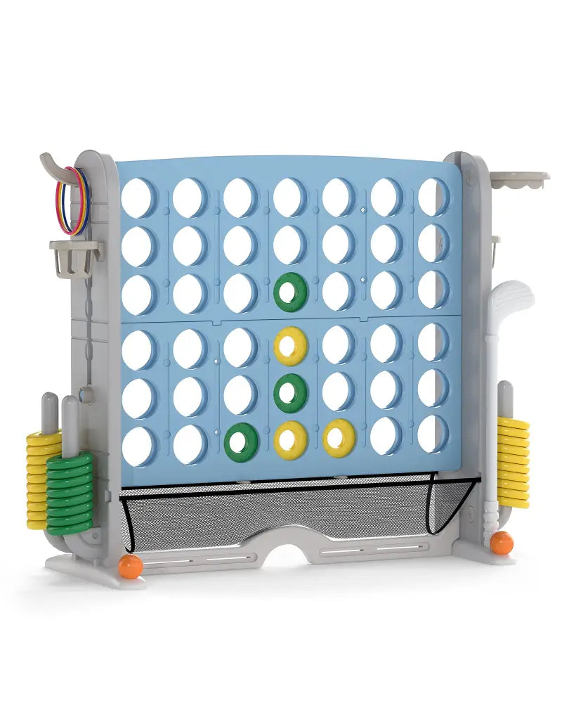 Jumbo 4-to-Score Game with Ring-toss and Basketball Hoop-Light Blue - Light Blue - Lawn Games