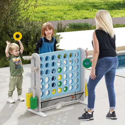 Jumbo 4-to-Score Game with Ring-toss and Basketball Hoop-Light Blue - Light Blue - Lawn Games