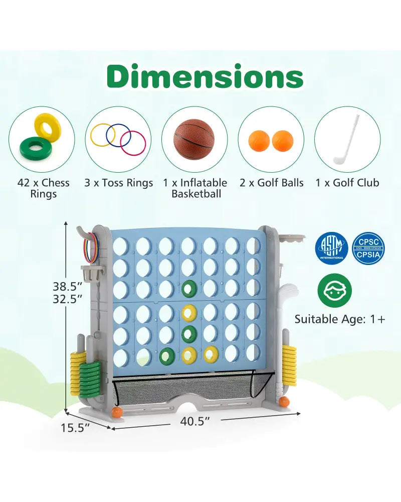 Jumbo 4-to-Score Game with Ring-toss and Basketball Hoop-Light Blue - Light Blue - Lawn Games