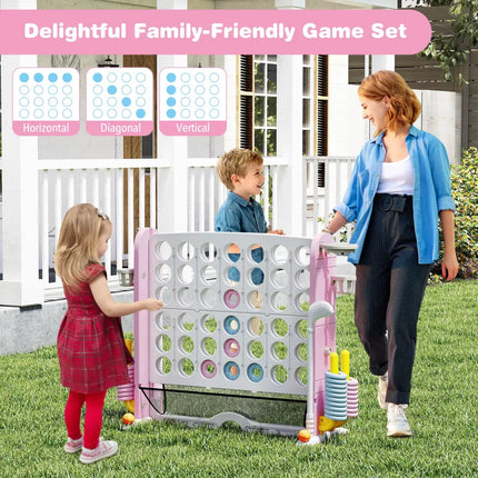 Jumbo 4-to-Score Game with Ring-toss and Basketball Hoop-Pink - Pink - Lawn Games