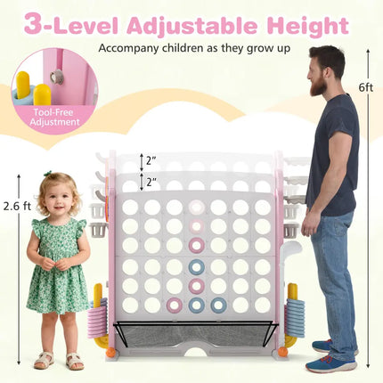 Jumbo 4-to-Score Game with Ring-toss and Basketball Hoop-Pink - Pink - Lawn Games