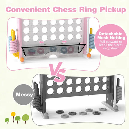 Jumbo 4-to-Score Game with Ring-toss and Basketball Hoop-Pink - Pink - Lawn Games