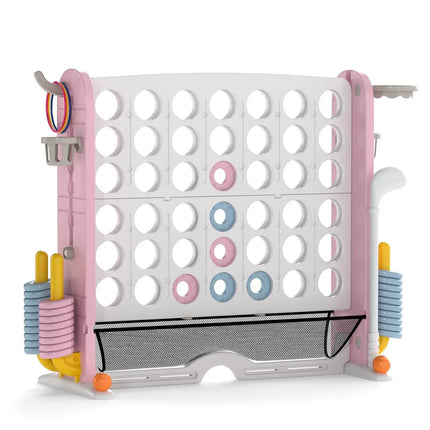 Jumbo 4-to-Score Game with Ring-toss and Basketball Hoop-Pink - Pink - Lawn Games