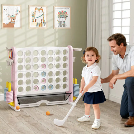 Jumbo 4-to-Score Game with Ring-toss and Basketball Hoop-Pink - Pink - Lawn Games