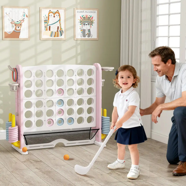 Jumbo 4-to-Score Game with Ring-toss and Basketball Hoop-Pink - Pink - Lawn Games