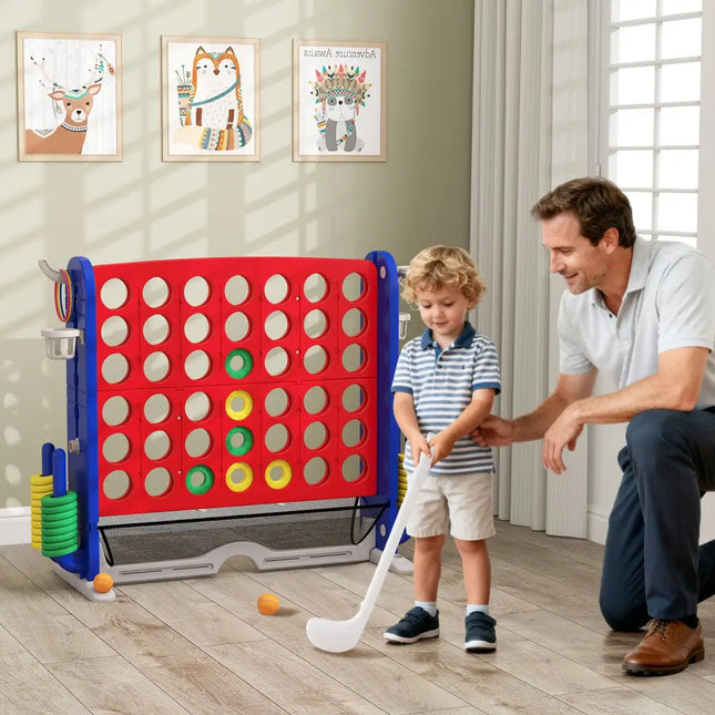 Jumbo 4-to-Score Game with Ring-toss and Basketball Hoop-Red - Red - Lawn Games