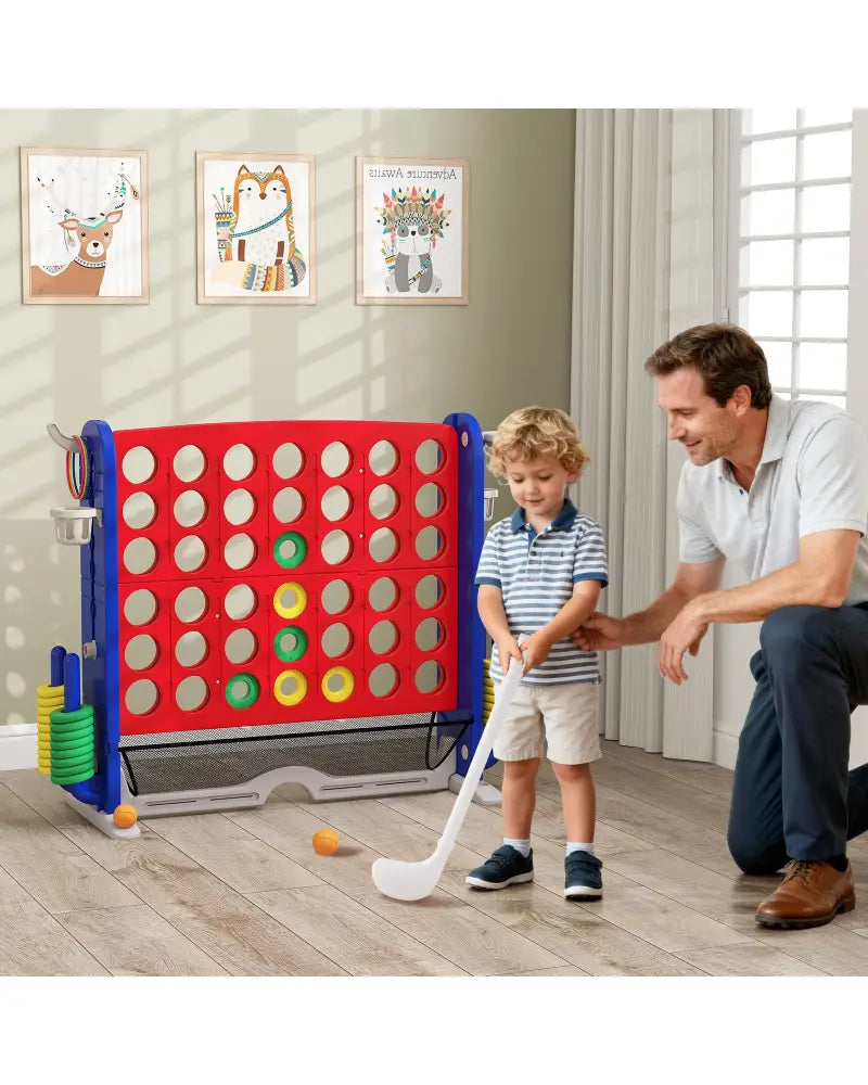 Jumbo 4-to-Score Game with Ring-toss and Basketball Hoop-Red - Red - Lawn Games