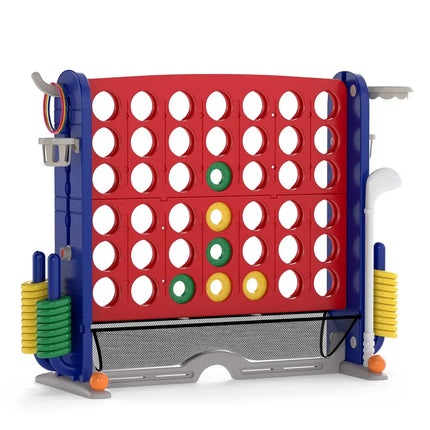 Jumbo 4-to-Score Game with Ring-toss and Basketball Hoop-Red - Red - Lawn Games