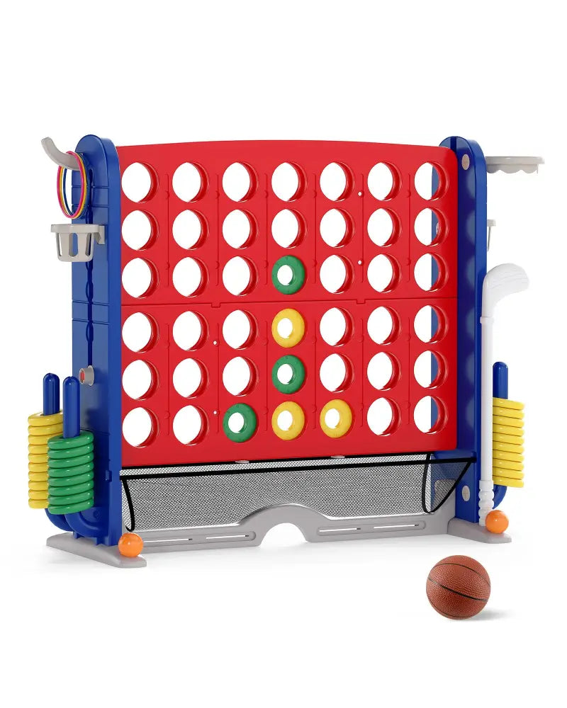 Jumbo 4-to-Score Game with Ring-toss and Basketball Hoop-Red - Red - Lawn Games