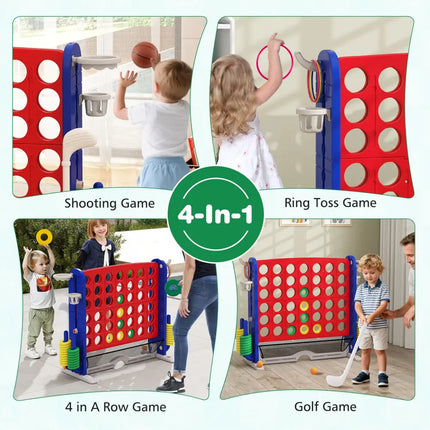 Jumbo 4-to-Score Game with Ring-toss and Basketball Hoop-Red - Red - Lawn Games