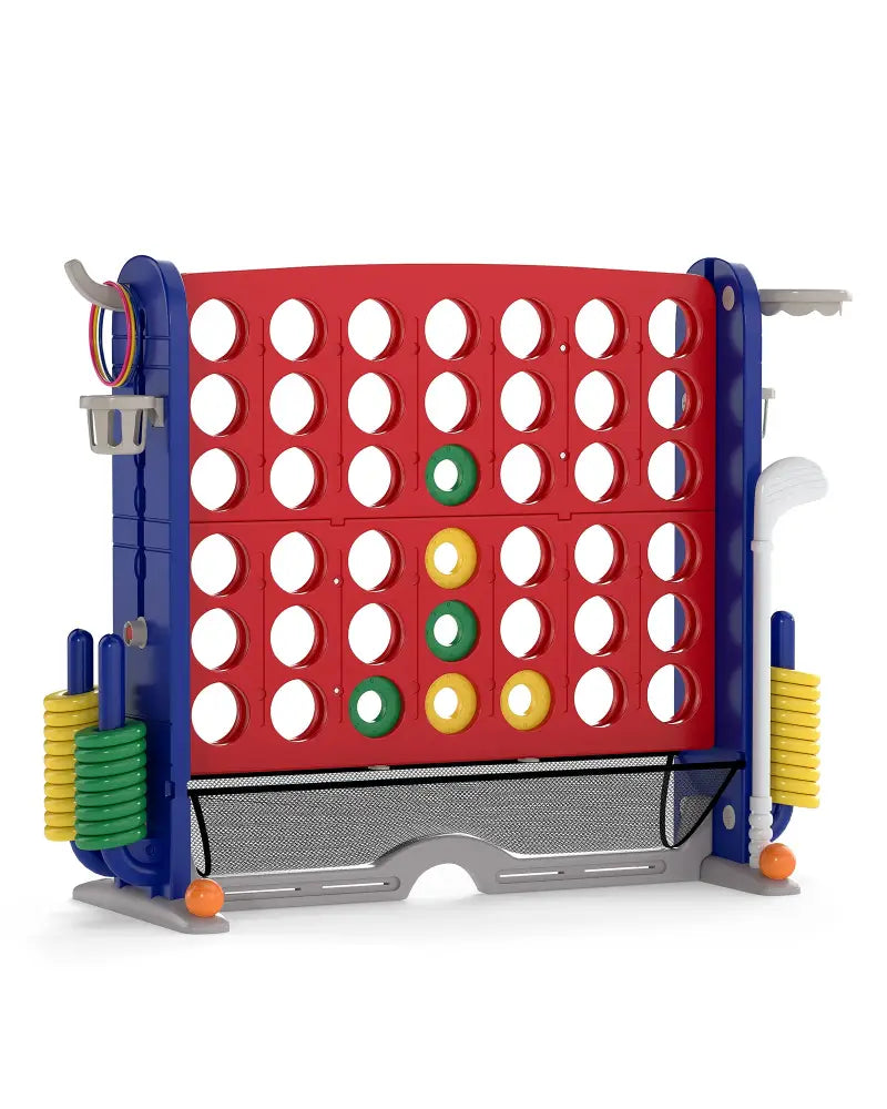 Jumbo 4-to-Score Game with Ring-toss and Basketball Hoop-Red - Red - Lawn Games