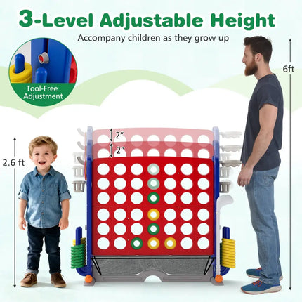 Jumbo 4-to-Score Game with Ring-toss and Basketball Hoop-Red - Red - Lawn Games