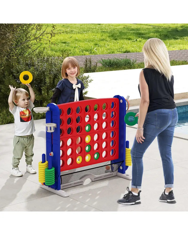 Jumbo 4-to-Score Game with Ring-toss and Basketball Hoop-Red - Red - Lawn Games