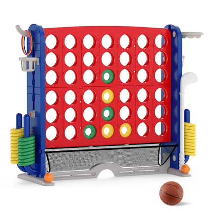 Jumbo 4-to-Score Game with Ring-toss and Basketball Hoop-Red - Red - Lawn Games