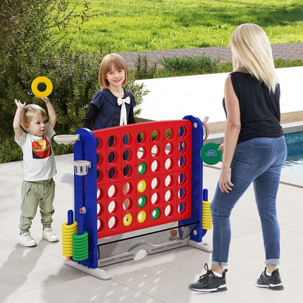 Jumbo 4-to-Score Game with Ring-toss and Basketball Hoop-Red - Red - Lawn Games